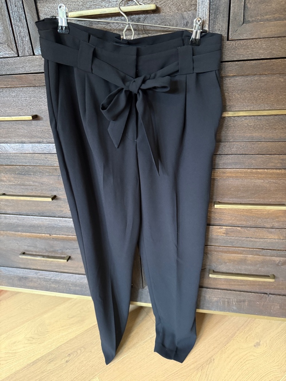 Express High-Waist Tie-Belt Black Paperbag Pants